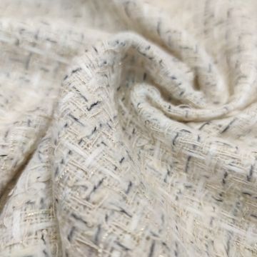 Молочная рогожка с серыми и белыми штрихами (35%шерсть 15%хлопок 45%акрил 5%люрекс). Италия