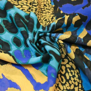 ф5898 Ungaro. Сине-желтые тигрово-леопардовые миражи. Жоржет. (100% шелк). 