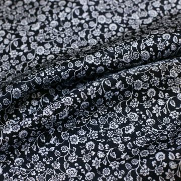 ф5843 Черный атлас с белыми вьюнами (100% шелк).