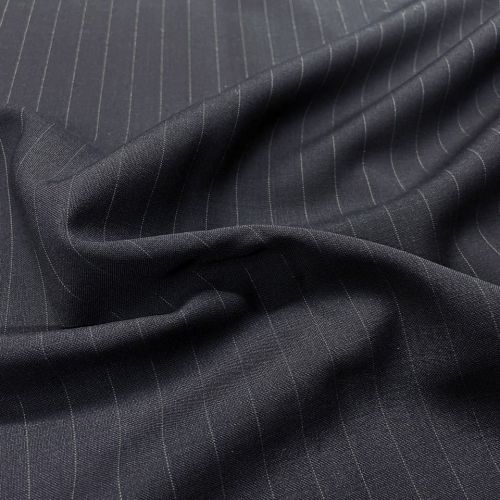 мг0352 Темно-синяя костюмная ткань в белую полоску (100% Шерсть). Италия.