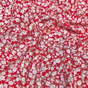 Штапель Крошечные красно-белые цветочки. (100% вискоза). Италия