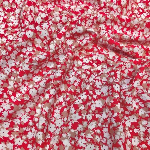 ф6063 Штапель Крошечные красно-белые цветочки. (100% вискоза). Италия