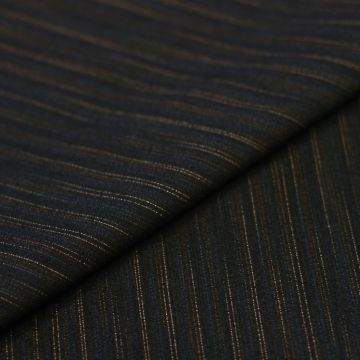 Темно-синяя ткань стрейч в сдвоенную золотистую полоску