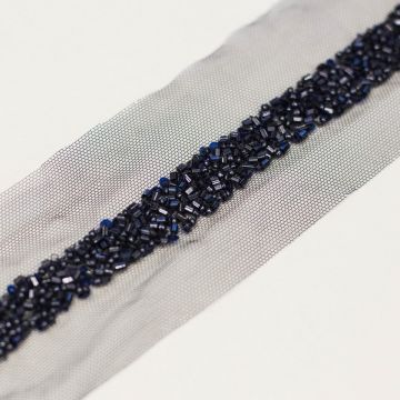 ф3724 Темно-синяя бисерная тесьма (100% п/э). 